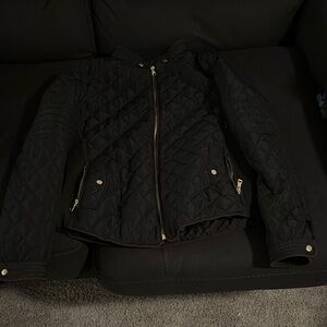 Black Quilted Love Tree Jacket with Gold Accents